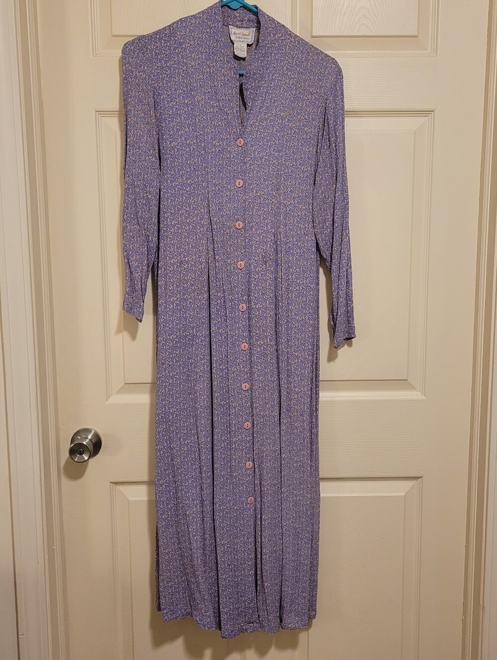 Vtg April Cornell Lavender Button-Front Long Sleeve Maxi Dress Prairie Medium